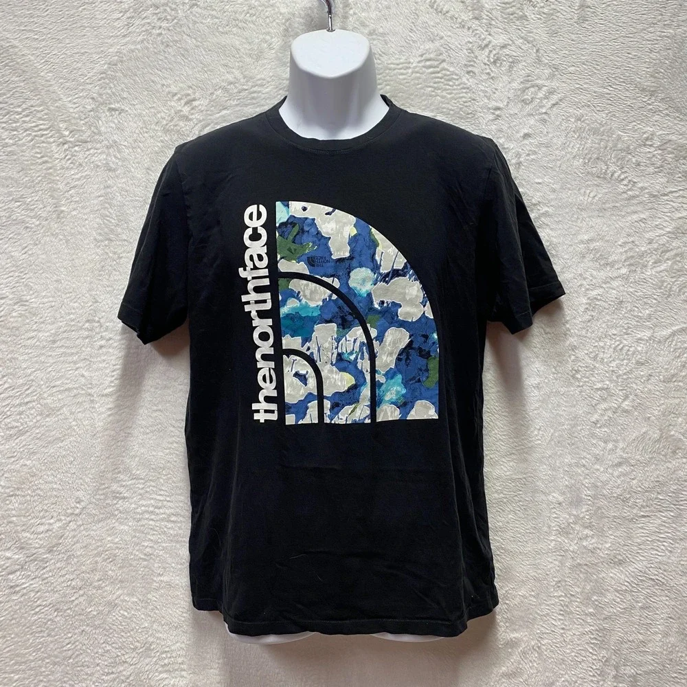 The North Face Black Graphic T-Shirt Mens Medium Large Front Logo Outdoors Crew